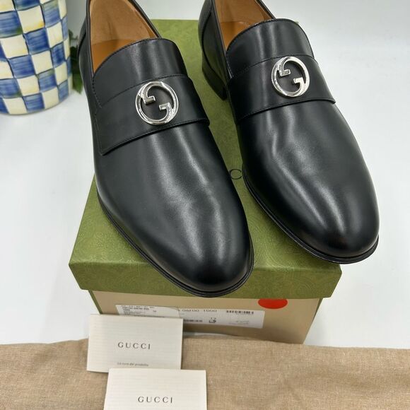 Men’s Gucci interlocking G leather loafers size 12 fits 12.5 US made in Italy - Picture 2 of 10